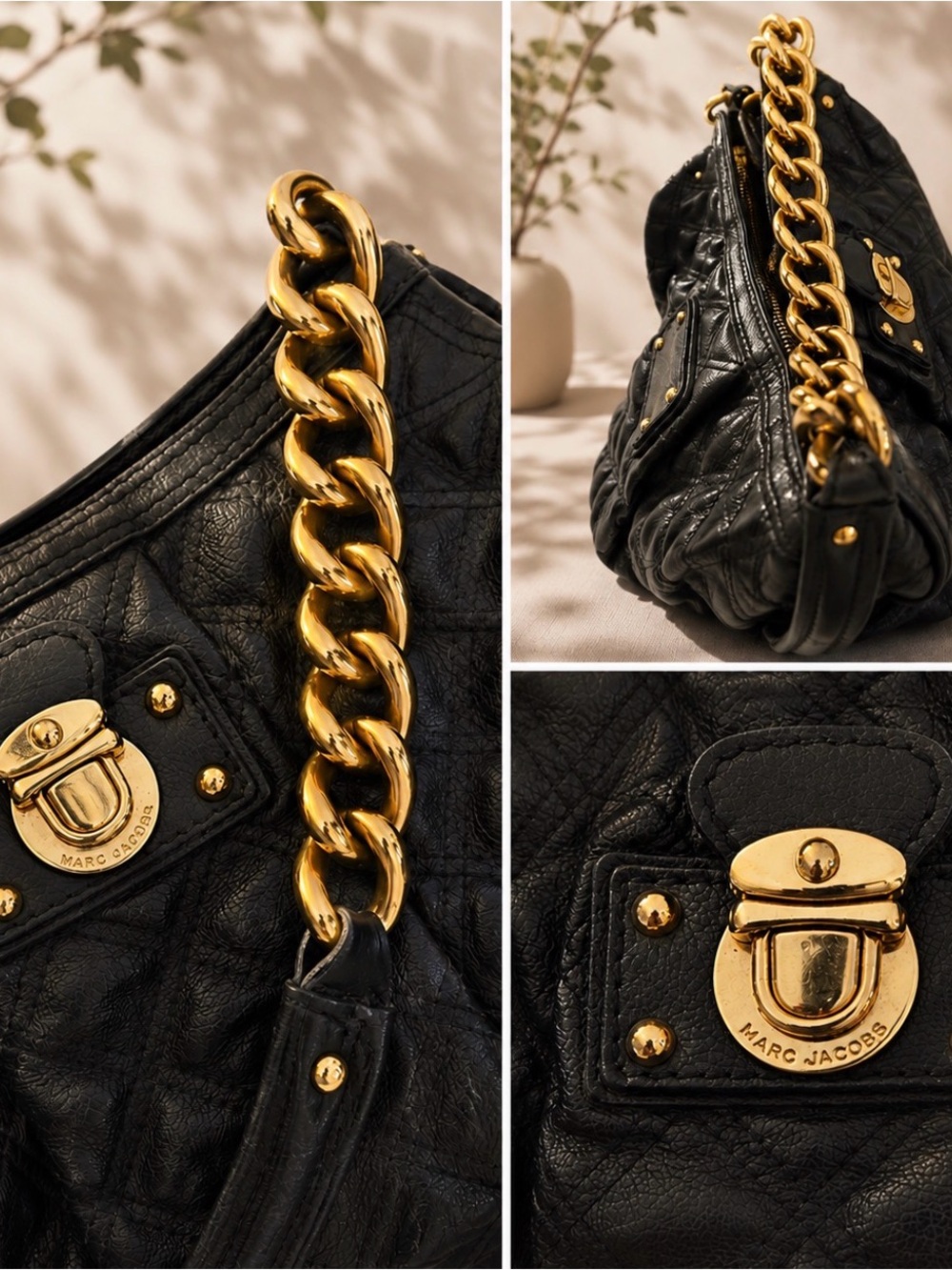 Marc Jacobs - Black Quilted Shoulder Bag with Gold Chain Accent - Picture 2 of 10